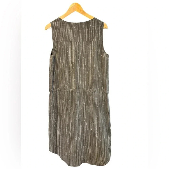 Eileen Fisher 100% Silk Black Printed Tie Waist Sleeveless Midi Dress Size Small - Picture 2 of 6